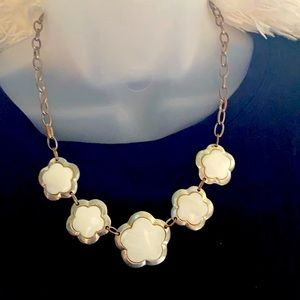 Handcrafted Necklace Mother of Pearl Floral Metal
